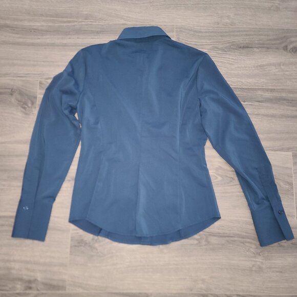 NWT New York Company 6 Teal Stretch Button Shirt Top Blouse Long sleeve Collared - Picture 2 of 3